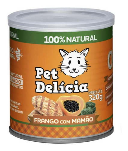 Ração Úmida Gatos Frango Com Mamão 0% Trans 320g Pet Delícia