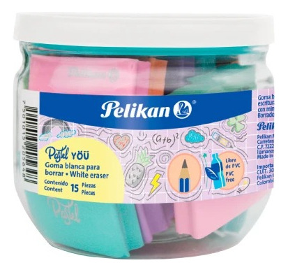 Bote De Gomas De Colores Pastel Pelikan Con 15 Pzs