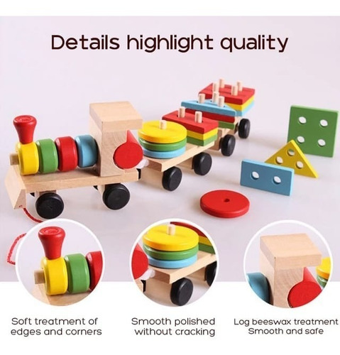 Imagen 3 de 5 de Tren Didáctico Arrastre Madera Montessori Niños