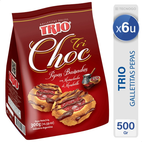 Galletitas Dulces Tri Choc Pepas Membrillo Chocolate X6 Unid