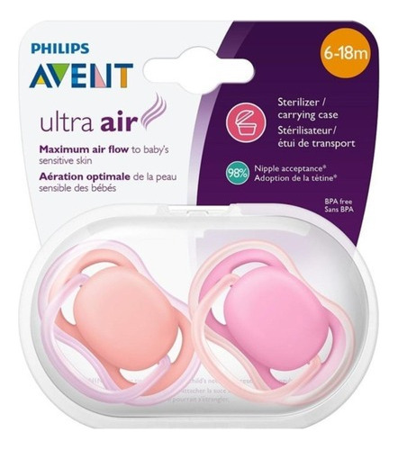 Chupetes Avent Ultra Air Silicona 6 A 18 Meses X 2 Unidades