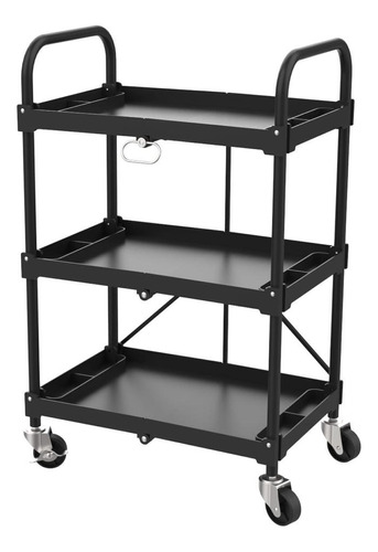 Carro Organizador Plegable 3 Niveles Negro 97x40x60cm Ruedas