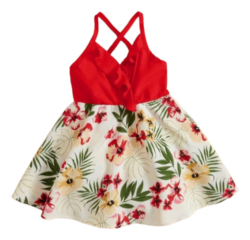 Bebé Vestido De Tirantes Con Estampado Tropical Ribete Shein