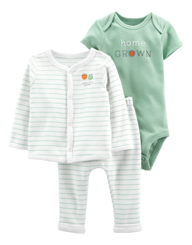 Set 3 Piezas Pantalón, Bata Y Body De Algodón Carters 1l78