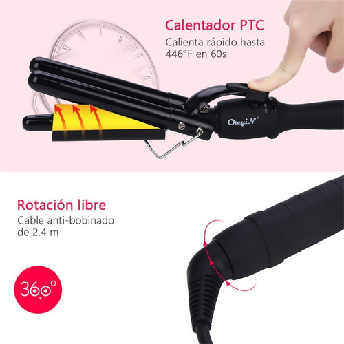 Imagen 3 de 6 de Tenaza Rizadora Cabello Para Ondas 3 Barriles 25mm