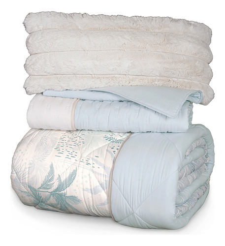 Juego De Edredon Oasis King Size Blanco / Azul Cielo Vianney