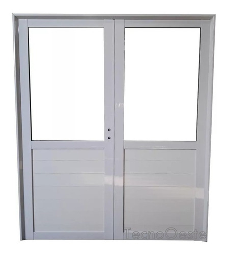 Puerta Doble Aluminio Blanco 1/2 Vidrio Entero 160x200 Cm