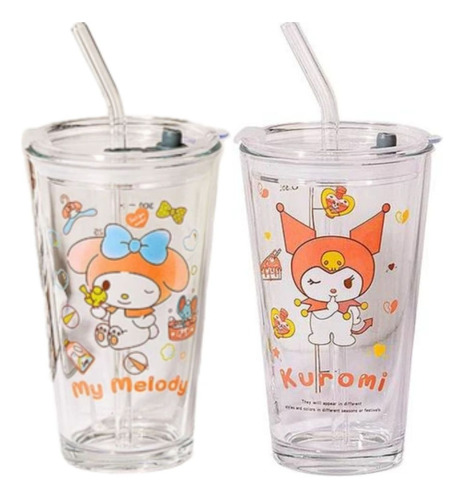 Vaso Termo Vidrio +popote Hello Kitty Kuromi Melody Sanrio