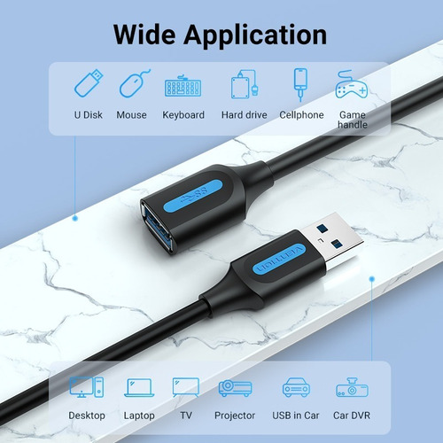 Cable extensor Vention Cbhbg USB 3.0 de 5 Gbps y 1,5 m, color negro