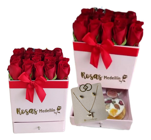 Caja Con Rosas, Accesorios Y Chocolate Cajón De Lujo