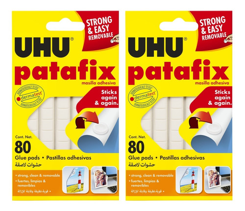 2 Pegamento Uhu Patafix Adhesivo Blanco X 80 Pastillas C/u