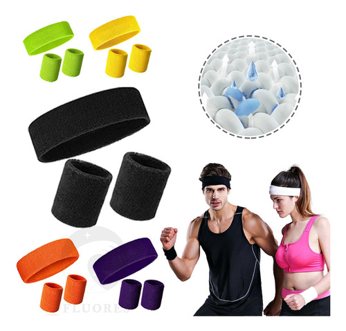 3pcs Banda Deportiva Cabeza Sudor Elástica Diadema Muñequera