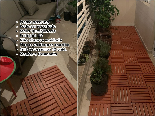 Kit 17 Deck Madeira Plástico Encaixe Modular Varanda Marrom-claro