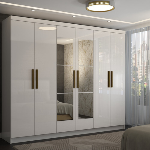 Guarda-roupa Casal Odisseia 6 Portas Espelho Branco