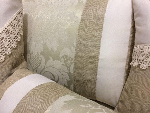 Imagem 6 de 6 de Cobre Leito Colcha Queen Tecido Jacquard Bege Modelo Safira 06 Peças