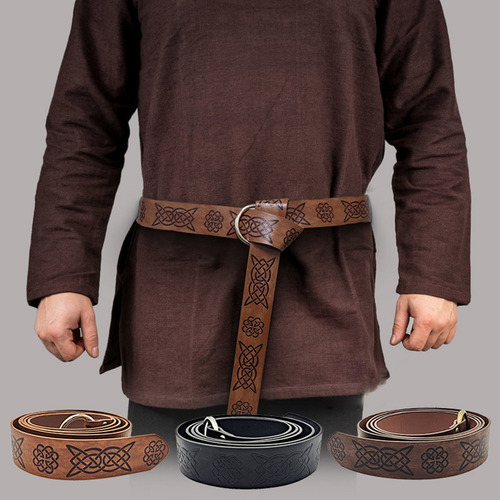 Cinturón Vikingo Vegvisir Medieval De Cuero Pu Retro Rena 