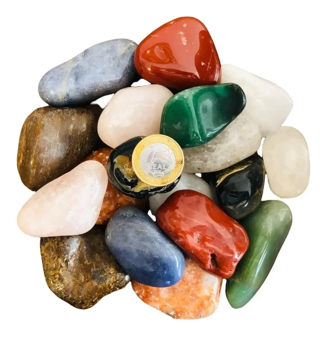 Cristais Pedras Naturais Brasileiras Mix 1kg Roladas Grandes Azul, Verde, Rosa, Amarela, Lilás, Preta