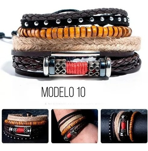 Pulsera Cuero Boho Tejido Vintage Multicapa Unisex Ajustable