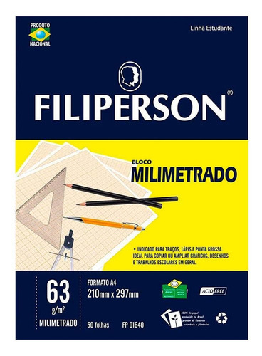 Bloco Milimetrado Sem Margem Filiperson 63g/m² 50 Folhas