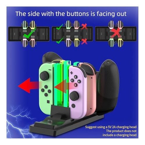 Pack 6 En 1 Dock Cargador Para Nintendo Switch Y Joy-cons