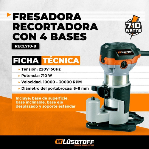 Fresadora Recortadora Lusqtoff 710w 4 Bases Router 30000rpm