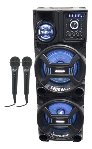 Caixa Som Amplificada Bluetooth 1400w Usb Led 2 Microfone