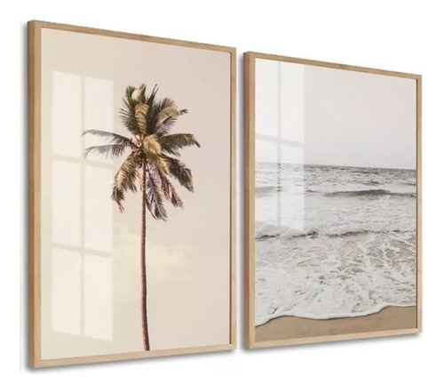 Quadro Decorativo Praia Coqueiro Praia Ondas Moldura E Vidro