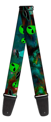 Correa De Guitarra Aliens Ufos Galaxy Verde Negro Blanc...