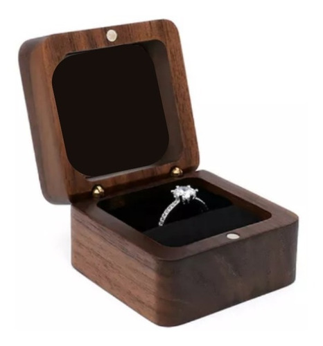 Caja De Madera Interior Negro Anillo De Boda O Compromiso 