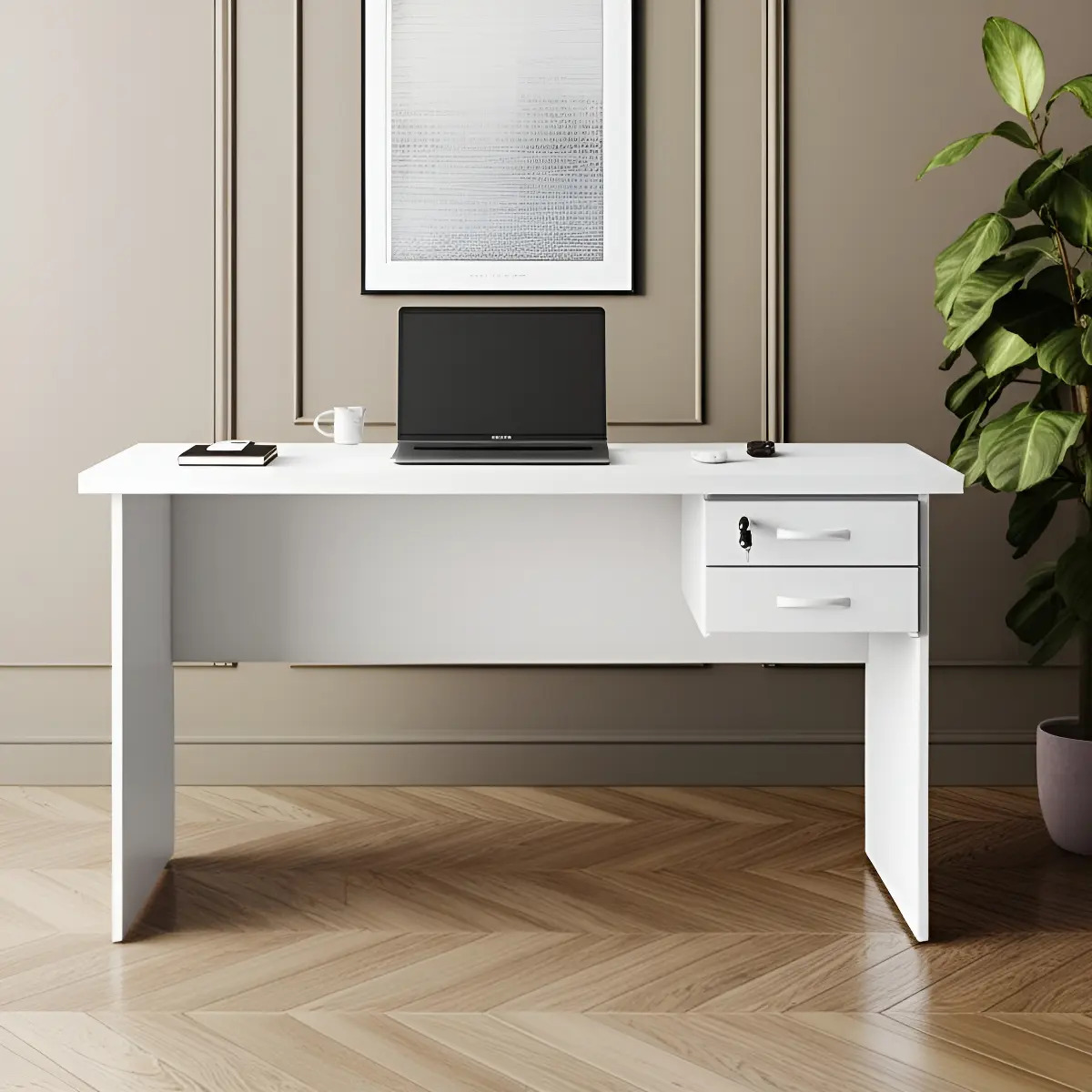 Escrivaninha Home Office Mesa Escritorio 2 Gavetas Linea 30 Cor Branco