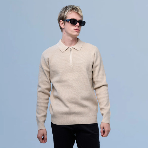 Sweater Hombre Polo Medio Cierre Premium Cara Cruz Jeans