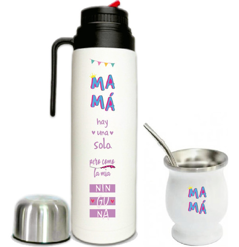 Set Termo Mate Acero Copita Bombilla Diseño Dia De La Madre