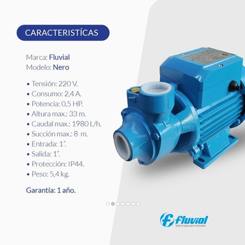Imagen 7 de 10 de Bomba Periferica Fluvial Nero 0.5hp Altura 30 Metr Elevacion
