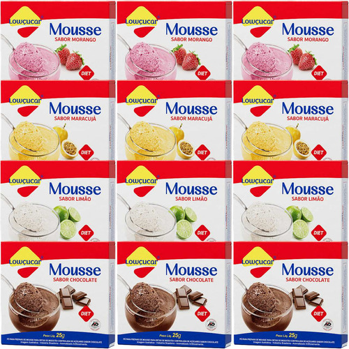 Mistura Mousse Diet Lowçucar 25g Sabores Diversos Kit Com 12