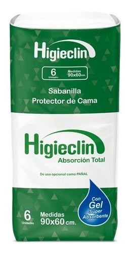 Sabanilla Para Adulto 90 X 60 Higieclin 6 Und Con Gel