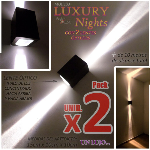 Luz Exterior Bidireccional Lente C/ Lampara Led 10w Pack X2u
