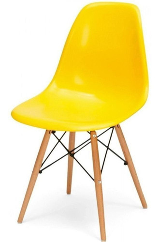 Cadeiras Charles Eames Eiffel Dkr Wood Base Madeira Amarelo