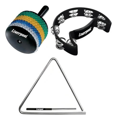 Kit Liverpool Triângulo Tr30 + Afoxe Afpr + Pandeiro Pml001