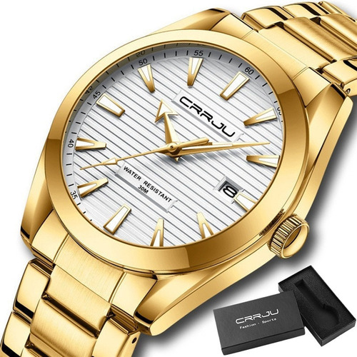 Relógios De Quartzo Inoxidável Masculinos Clássicos Crrju Cor Da Correia Dourado