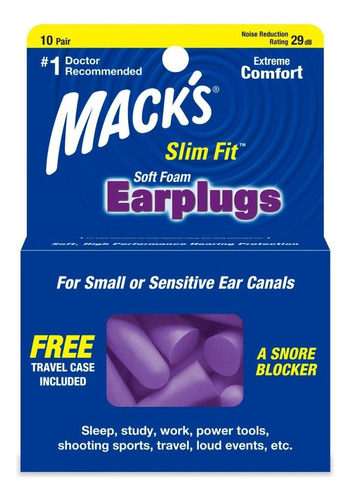 Protetor Auricular Espuma Macks Slim Fit 29db 10 Par + Case Cor Violeta-escuro