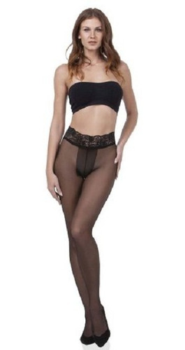 Panty Cintura Puntilla 40 Den Negro Lycra Cocot Art. 536