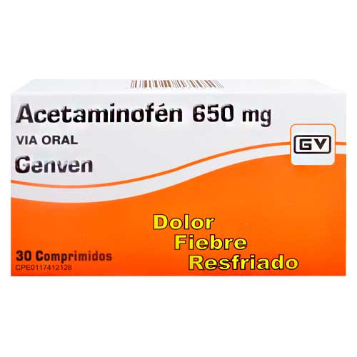 Acetaminofen 650 Mg Genven X 30 Tabletas