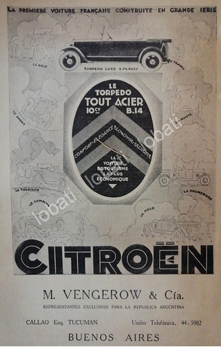 Cartel Vintage Autos Citroen Torpedo 1926 /124 /super Raro