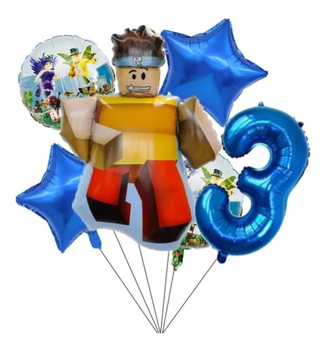 Set 6 Globos Roblox Estrellas Azules Con Número 3