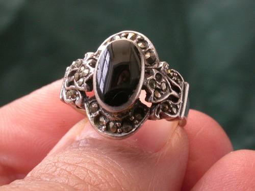 Luli Anillo Plata 925 Marquesitas Antiguo Piedra Onix
