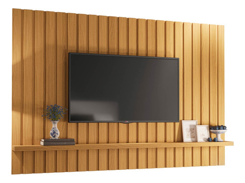 Painel Tv 70 Pol 200cm Suspenso Ripado Link Cinamomo - Hb Mó Cor Marrom