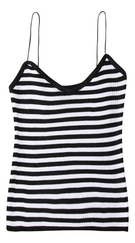 Camiseta De Mujer Con Cuello De Punto Vertical, Sin Mangas,