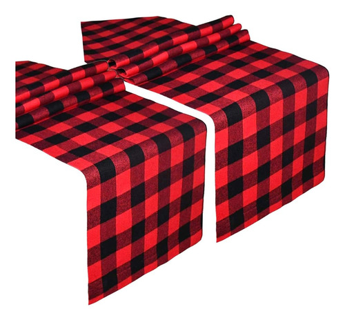 Senneny 2 Pack Buffalo Check Table Runner Algodón Rojo Y Neg