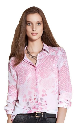 Camisa Dzarm Em Chiffon Com  Estampa Rotativa - Cód. 6047