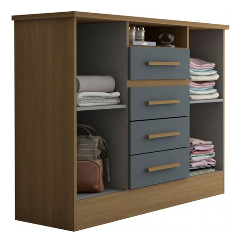Cômoda Canadá 2 Portas 4 Gavetas Cinamomo/chumbo - Pnr Cor Cinza